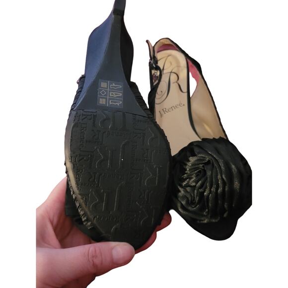 J. Renee Black Satin Wedge Heels - 8 1/2 Medium - New in Box - Picture 2 of 7